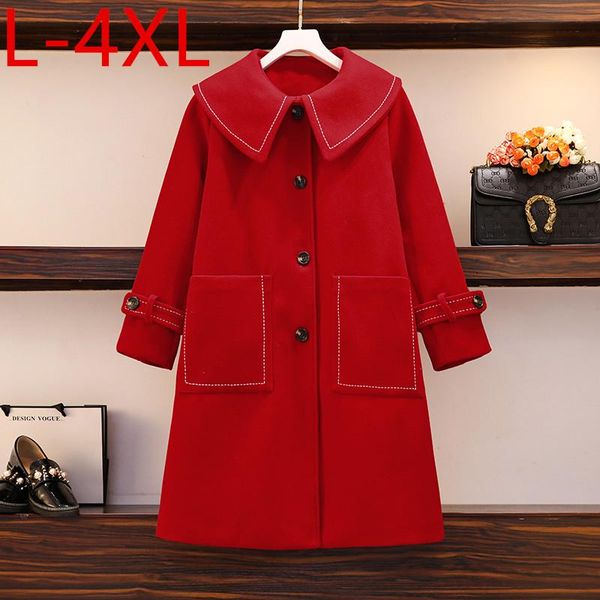 

l-4xl plus размер новый год зимняя мода женские длинные рукава шерстяные смеси свободная куртка женская пальто куртки вершина обездайте s250, Black