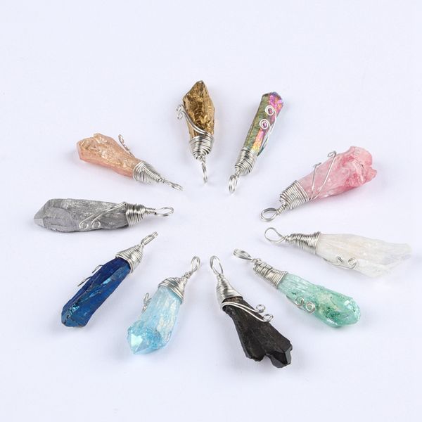 Mão tecida coluna de cristal creativo pingente branco fio de cobre envoltório irregular gemstone moda charme colar reiki pedra de pedra diy homens mulheres jóias