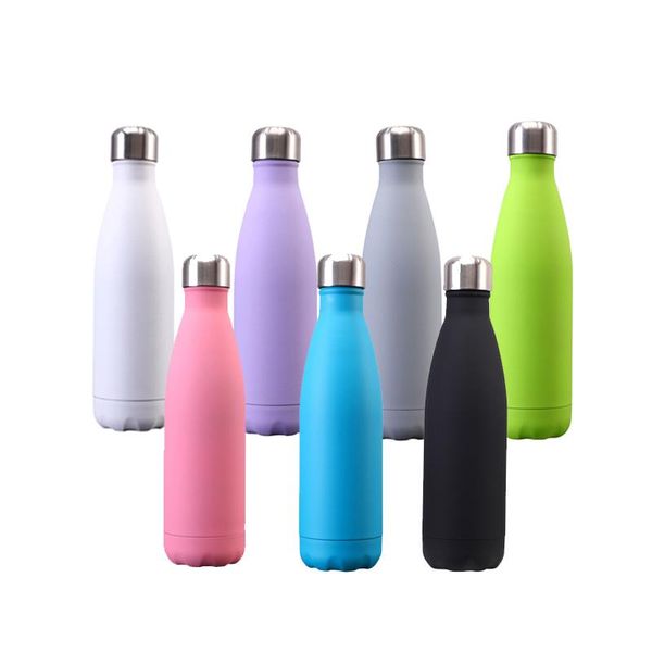 

17oz rubber paint water bottle water cup insulation mug 500ml vacuum bottle sports stainless steel bowling shape travel mugs w76