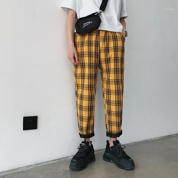 

2020 autumn clothing new style fashion couple clothes pants men's trend men plaid casual pants handsome boy's trousers fashion1, Black