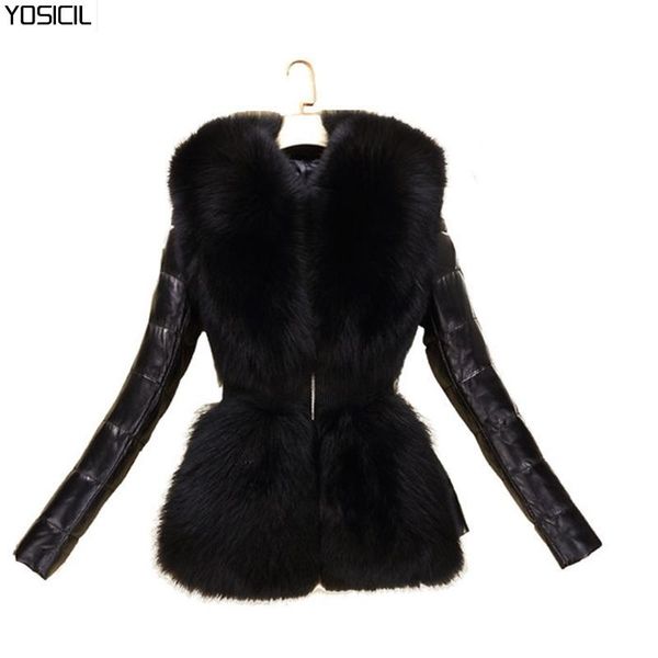 

yosicil 2021 winter warm detachable down jacket women furry faux fur collar white duck down jacket winter coat with hooded, Black