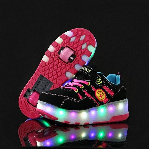 

kids boys shoes with two wheels children shoes glowing sneakers led light up kids for boy girl shining shoe blue #ye70