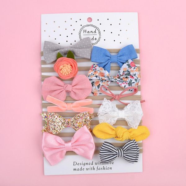 

1 set multiple style baby headbands cotton nylon bowknot flower cloth elastic hair band headwear hair accessories q sqcrdt