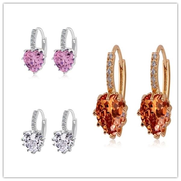 

hoop & huggie luxury classic crystal stone earrings heart for women female wedding party jewelry gifts, Golden;silver