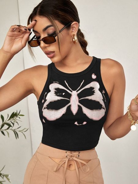 

butterfly print tank i18d#, White