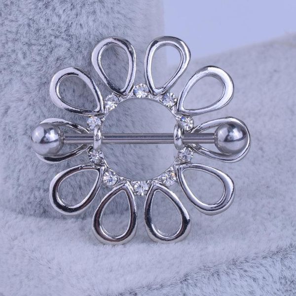 

1pc order rhinestone classic flower petals nipple piercingstainless steel piercing mamilo nippel piercing pezon jewelry h bbyodw, Black