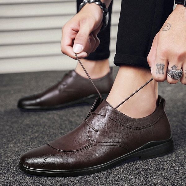 

leather men's shoes 2020 casual fashion men's oxfords outdoor fashion soft leather lace up breathable mens flat casual shoes men #