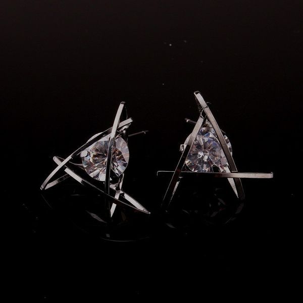 

new fashion exquisite triangle zircon piercing ear stud earrings female gifts ing, Golden;silver