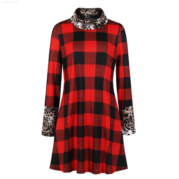 

aw2020 high collar leopard print plaid dress for women 321, White
