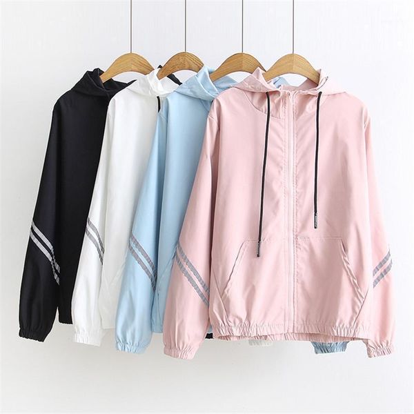 

2020 autumn women's jacket zipper pockets coat long sleeves female thin hooded windbreaker casual waterproof jackets outwear 7341, Black;brown
