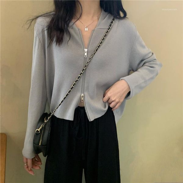 

women's knits & tees women's sweater autumn 2021 korean style hooded jacket short knitted sweaters for women cardigan coat casaco, White