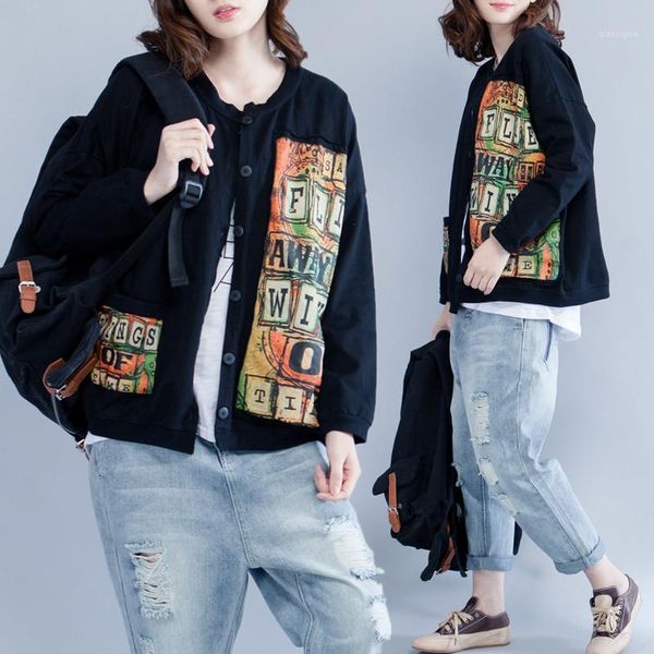 

big size 4xl spring autumn women fashion paint print outwear lady female plus large long sleeve loose cardigan jacket coat1, Black;brown
