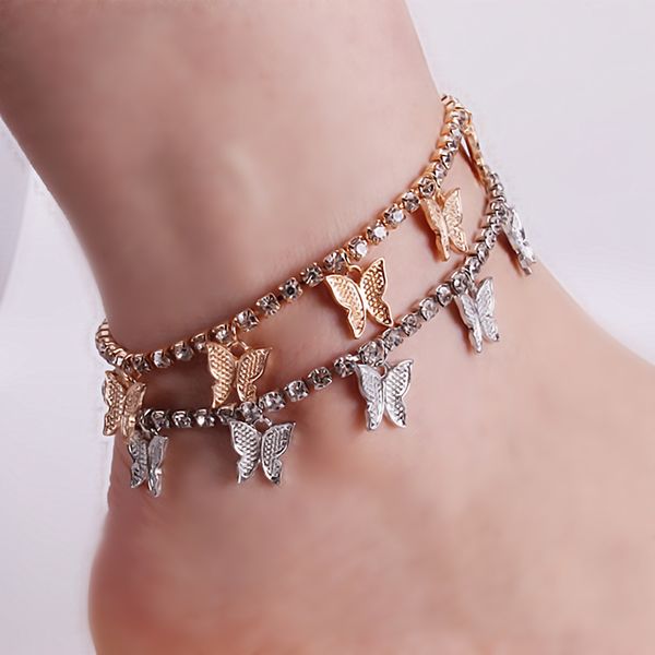 

2020 butterfly charms zircon tennis anklet women's fashion butterfly anklet bracelet 22+5cm, Red;blue