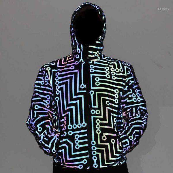 

drop shipping new 2020 geometric circuit colorful reflective jackets men coats hip hop casual mens windbreaker chaquetas hombre1, Black;brown