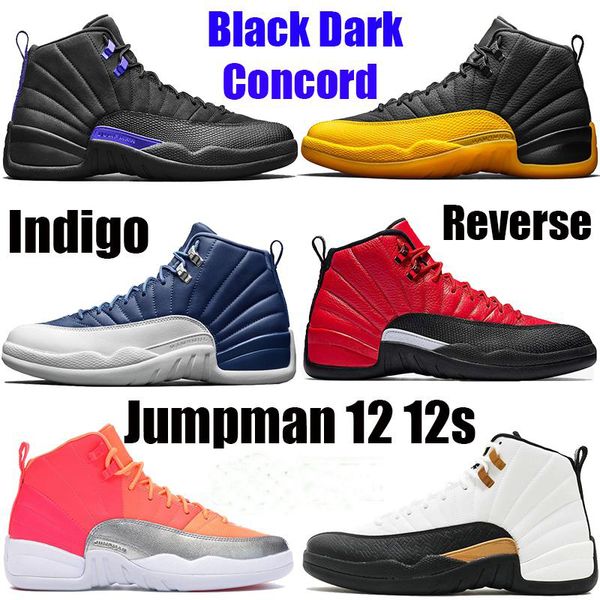

new 12 12s mens baslketball shoes black dark concord university gold jumpman indigo reverse flu game taxi cny dark grey running sneakers