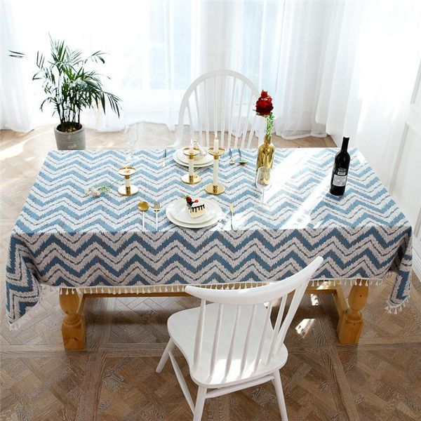 

party restaurant dinning kitchen wedding rectangular tablecloth dustproof waterproof cotton tablecover thick wavey tassel
