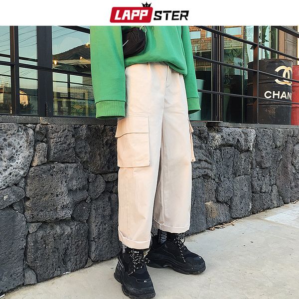 

lappster harajuku cargo pants men 2020 mens streetwear wide leg vintage pocket harem pants korean overalls joggers trousers lj201007, Black