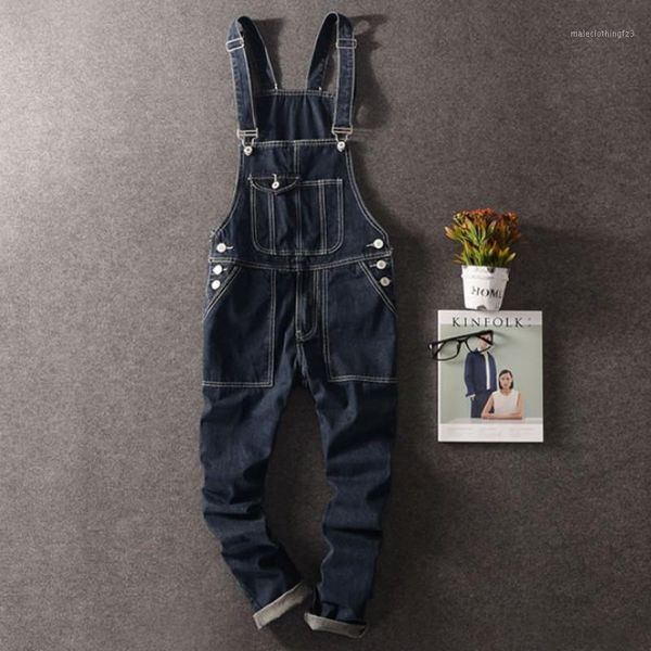 

men's jeans autumn mens full length denim pencil pants vintage slim fit cargo overalls pockets casual homme biker jean jumpsuits1, Blue