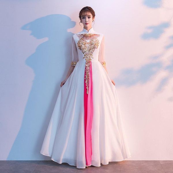 

2020 real v-neck half vestidos celebrities chorus evening dress women's long 2020 new modern performance slim and elegant skirt1, Black