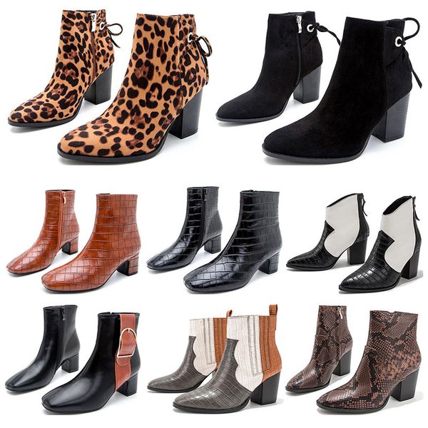 

fashion winter womens boots red black brown leopard snake print thick-heeled bow ladies boots 5cm 8cm