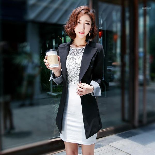 

women's single coat 2020 autumn new fashion casual temperament solid color loose double row mouth small suit women's coat1, White;black