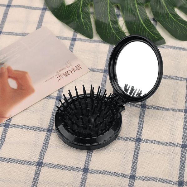 

mini pocket hair comb with mirror folding brush portable travel hair brush convenient women hairbrush mirror makeup tools wmtned rimmer, Silver