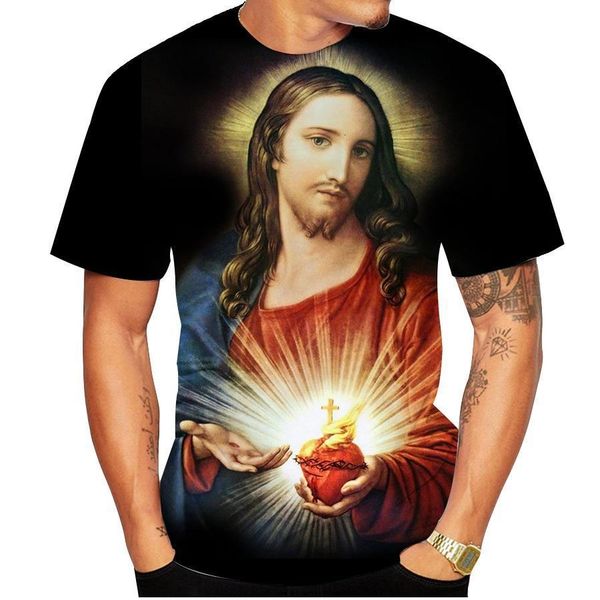

2021 new classic jesus fashion patterned 3d short-sleeved comfortable sports leisure t-shirt men hip-hop size xs-5xl, White;black