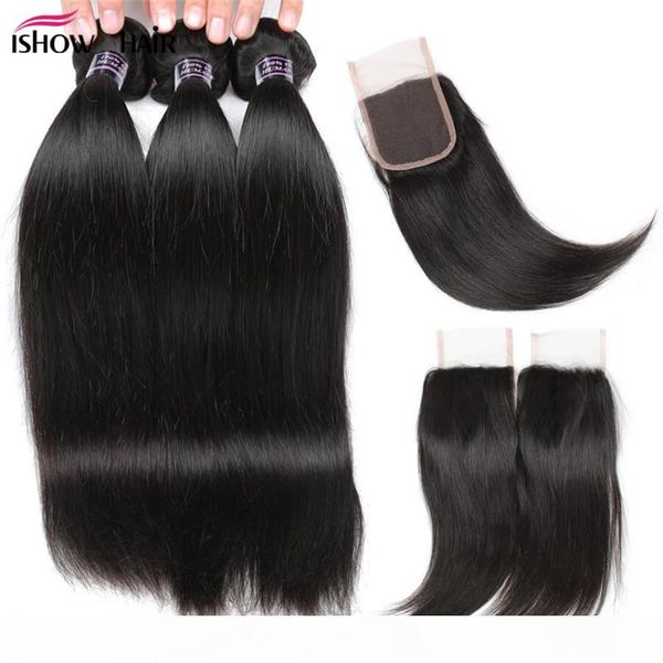 

wholesale 8a brazilian straight hair bundles with closure 3pcs hair extensions with 4x4 lace closure weaves ing, Black