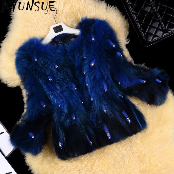 

ayunsue new 2021 winter clothes women real fur coat female raccoon dog fur jacket woman parkas vintage ladies coats jackets 136, Black