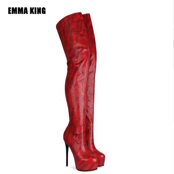 

boots 2021 plus size 33-45 brand fashion with platform over the knee women super high heels shoes woman party boo, Black