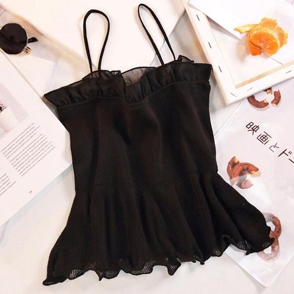 

2019 summer women sweet cute girl style camisole elegant fashion design novel folds decorative camisole knitted women's1, White