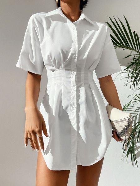 

petite button front fold pleated shirt dress k1cj#, Black;gray