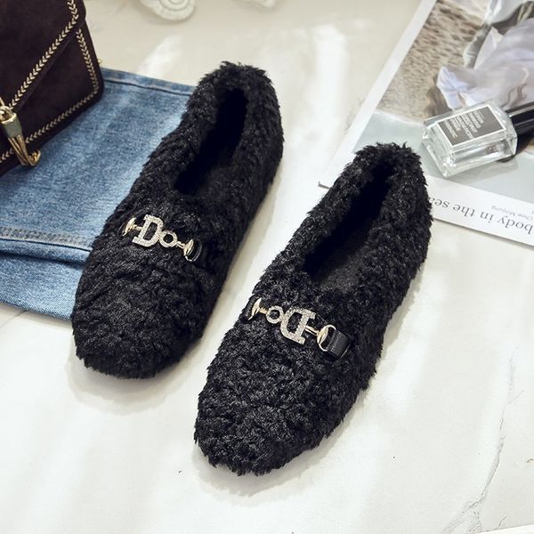 

2021 new autumn winter woman slide into woman.....loafers lazy metal....people shoes fashion....shoes of warm 4c4h, Black