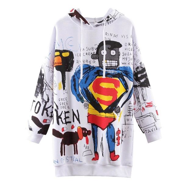 

inverno 2020 outono novas hoodies suor das mulheres harajuku desenhos animados superman graffiti impresso casual solto velo pulver quc6, Black