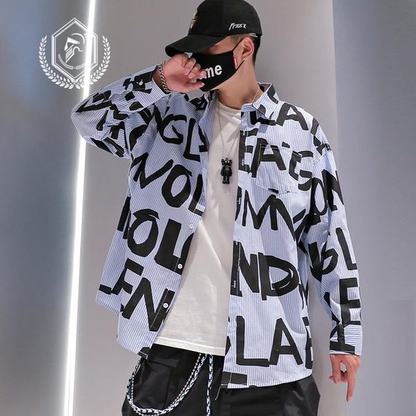 

men's casual shirts men fashion loose print hip hop, White;black