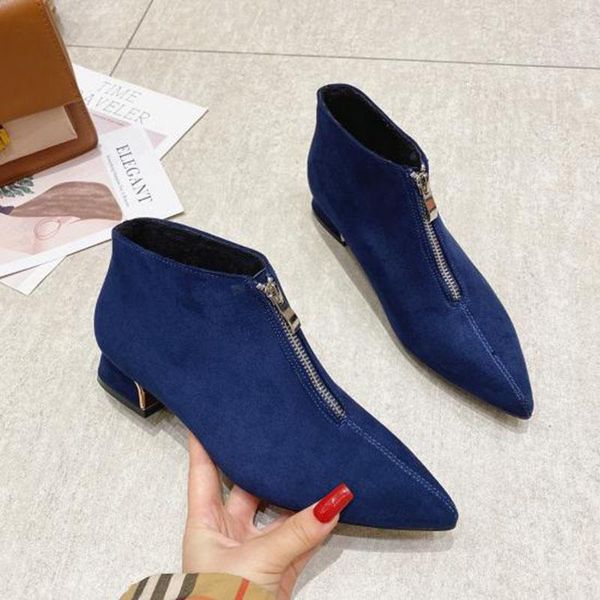 

2020 fashion boots women winter shoes pointed toe women ankle boots ladies party shoes square heels black blue a2976