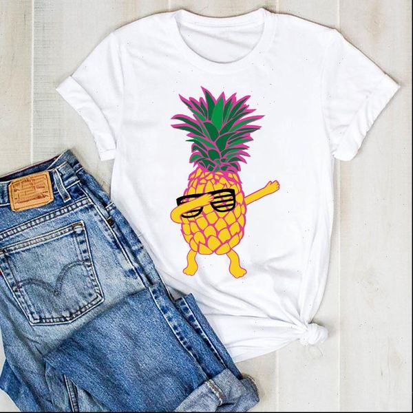

women lady pineapple cartoon cute fashion fruit ladies summer t tee tshirt womens female shirt clothes graphic t shirt, White