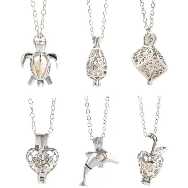 

natural fancy new love cage pendant with oyster pearl mix design fashion hollow locket clavicle chain necklace