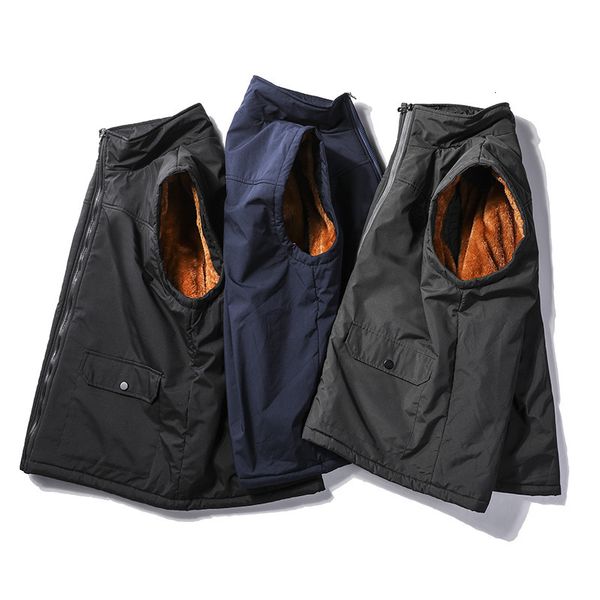 

autumn winter warm with plush and thick vest for middle aged men, Black;white