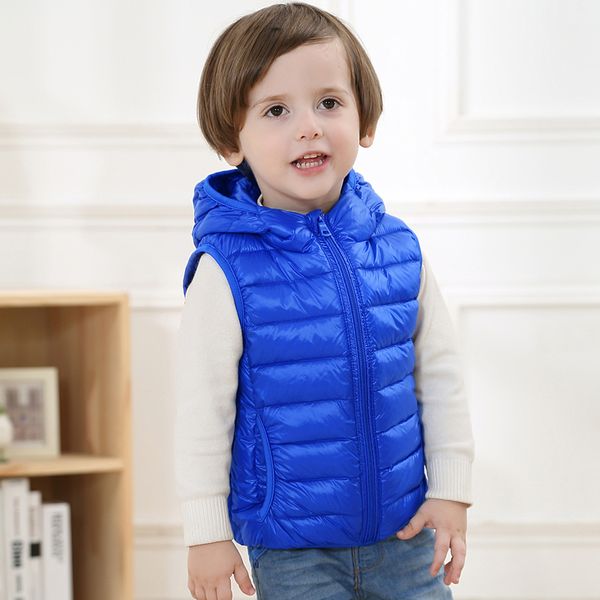 

children's autumn and winter lightweight hooded down jacket waistcoat, Blue;gray