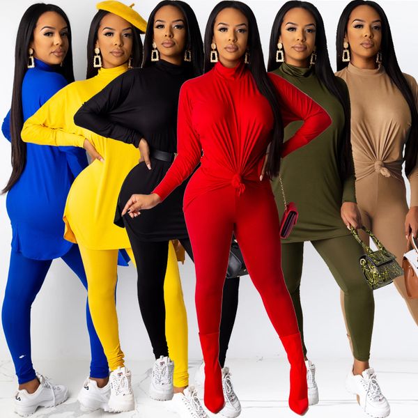 

europe and america spring 2021 two piece suit of long sleeve with slit at both sides trousers fashion casual solid color suit, White