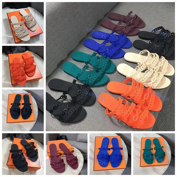 

2021 fashion design sandals with chaine d'ancre women sandals slides flat flip flops slippers party wedding sandals no box, Black