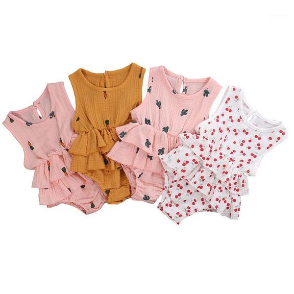 

0-2y baby clothes cute carrot & fruit print bodysuits ruffles summer romper sleeveless bodysuits o neck toddler kids outfits1, Blue