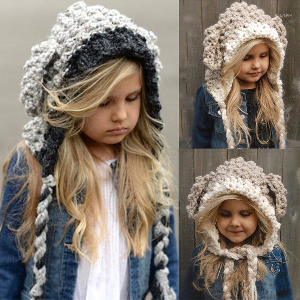 

winter baby girl knitted warm ear hats kids girls boys cute joli fille hat1, Yellow