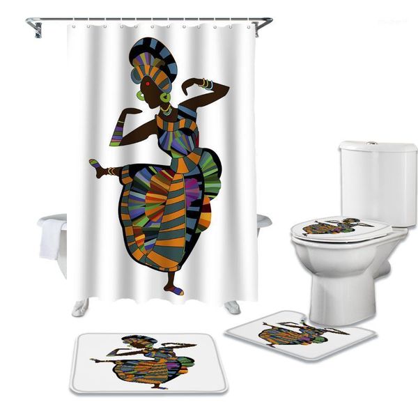 

african women dancing ethnic shower curtain sets non-slip rugs toilet lid cover and bath mat waterproof bathroom curtains1