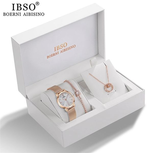

ibso women quartz rose gold crystal design bracelet necklace sets female jewelry set watch lady's wife mom gift 201217, Slivery;brown