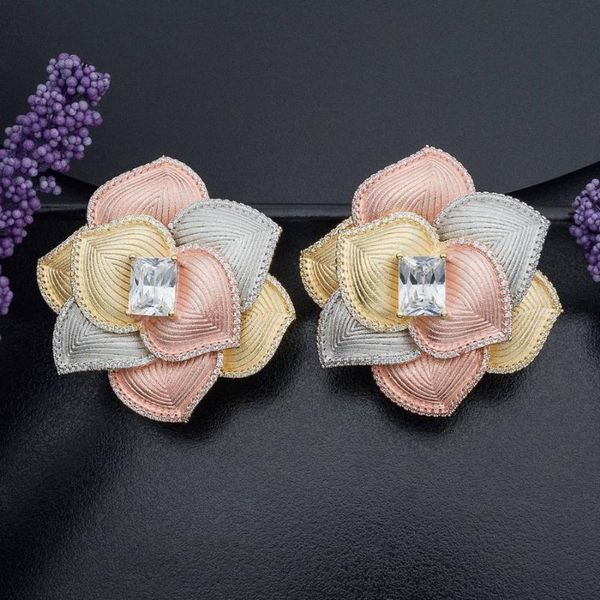 

dangle & chandelier modemangel 3 tone copper large flowers earrings women wedding party fashion jewelry accessories, Silver