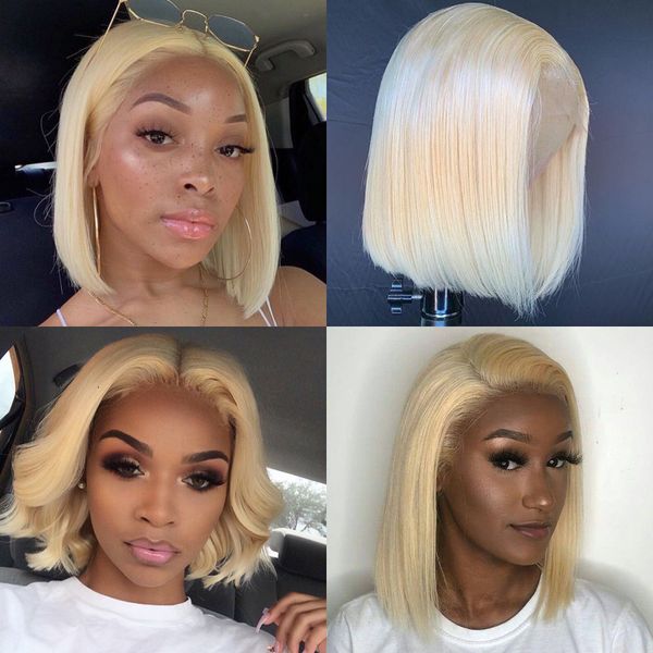 

malaysian lace front wigs bob wig 13x6 & 13x4 human virgin hair wigs blonde 613 straight hair wlosy preplucked with baby hair, Black;brown