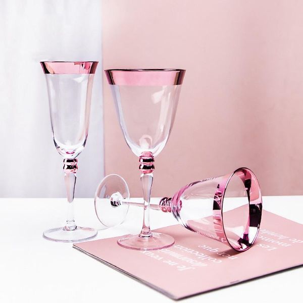 Taças de vinho de estilo nórdico rosa ouro para xícaras de champanhe electroplanização decoração home goblet vidro chumbo cristal