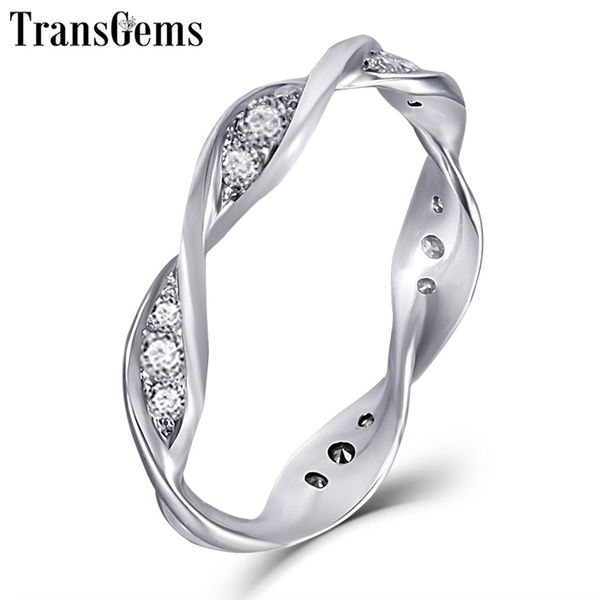 

transgems solid gold spiral ring 14k 585 white gold moissanite diamond wedding band for women gift eternity wedding band y200620, Slivery;golden